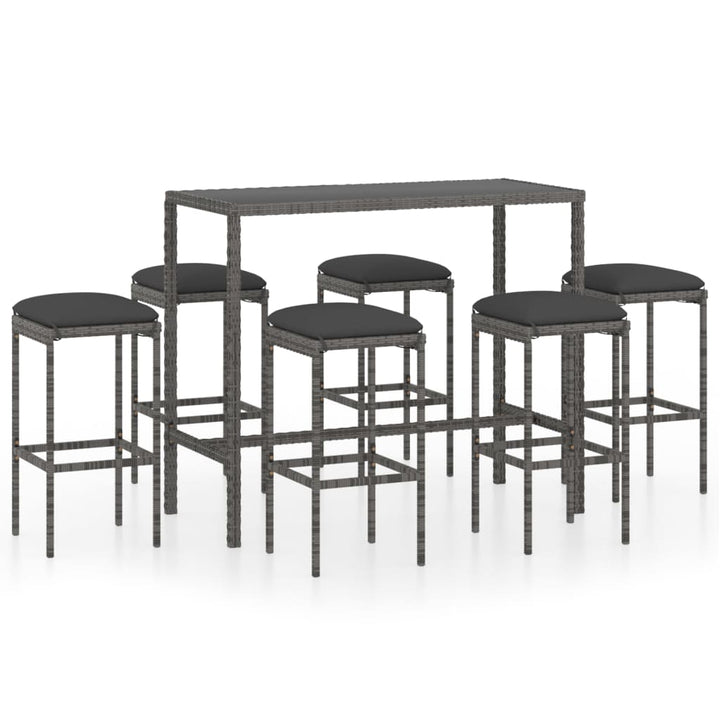 Ensemble De Bar De Jardin 7 Pcs Et Coussins Résine Tressée