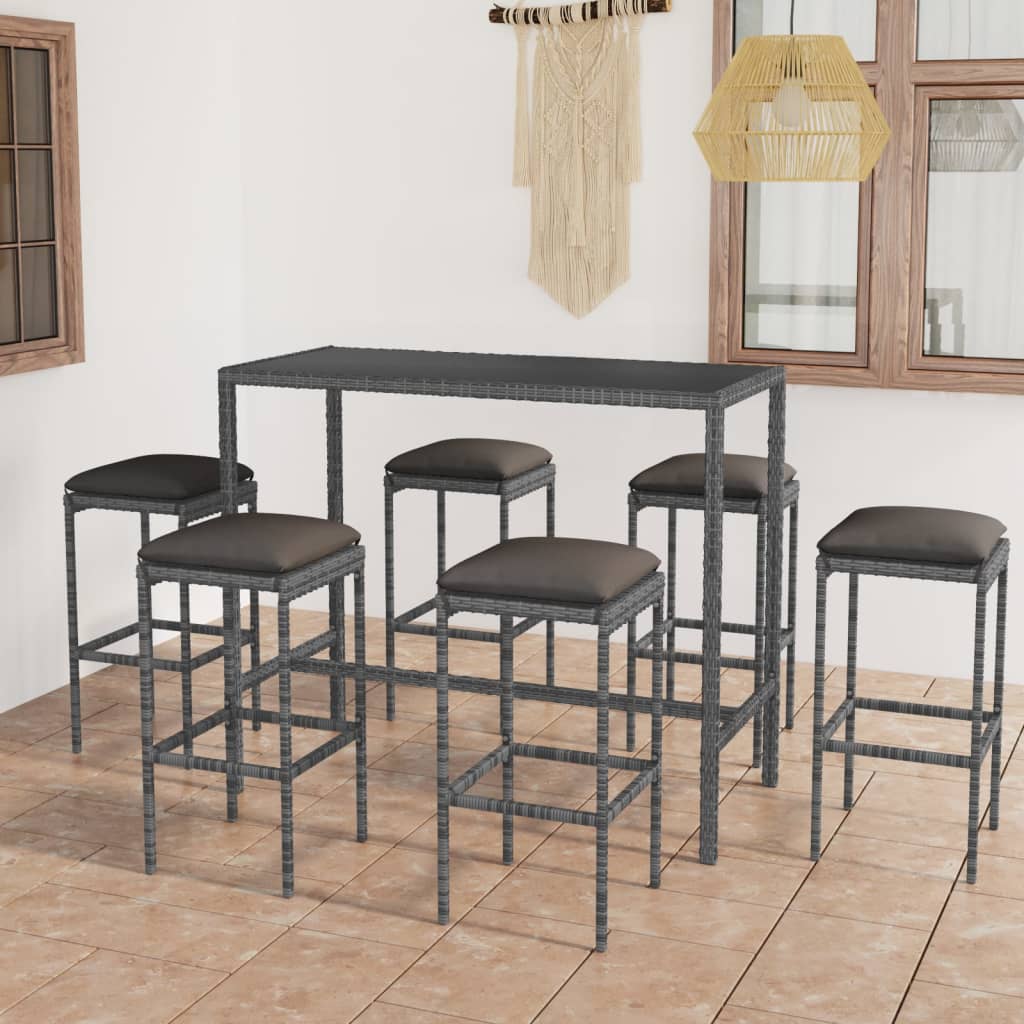 Ensemble De Bar De Jardin 7 Pcs Et Coussins Résine Tressée