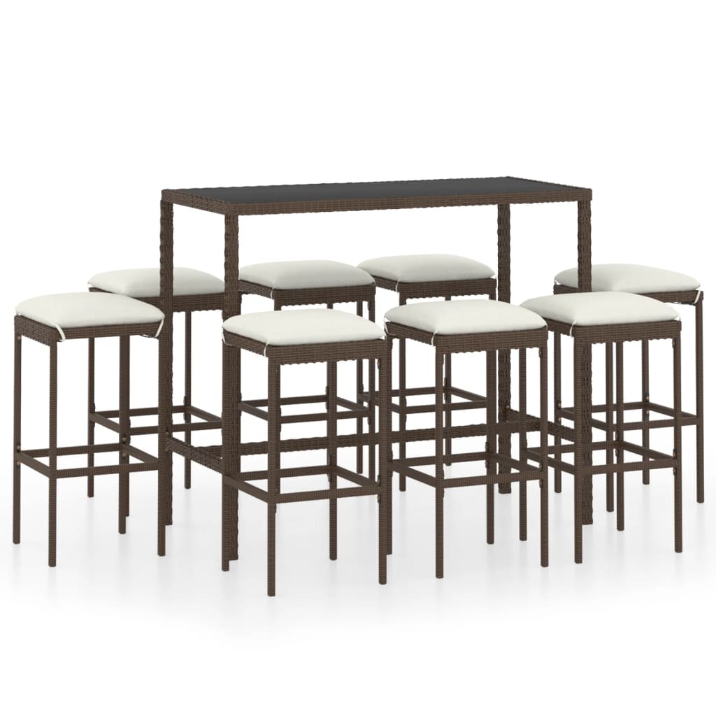 Ensemble De Bar De Jardin 9 Pcs Coussins Résine Tressée