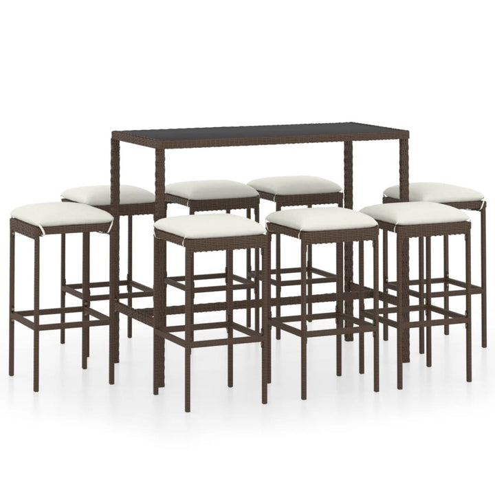 Ensemble De Bar De Jardin 9 Pcs Coussins Résine Tressée