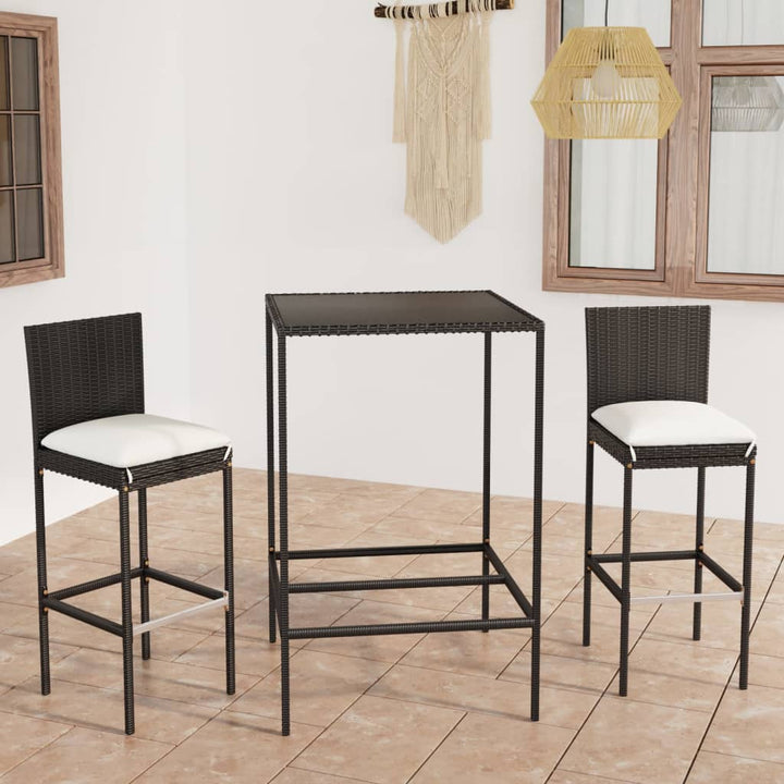 Ensemble De Bar De Jardin 3 Pcs Et Coussins Résine Tressée
