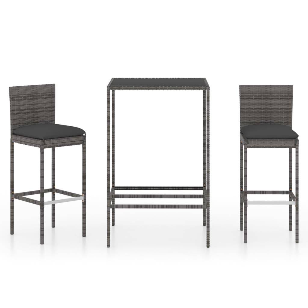 Ensemble De Bar De Jardin 3 Pcs Et Coussins Résine Tressée