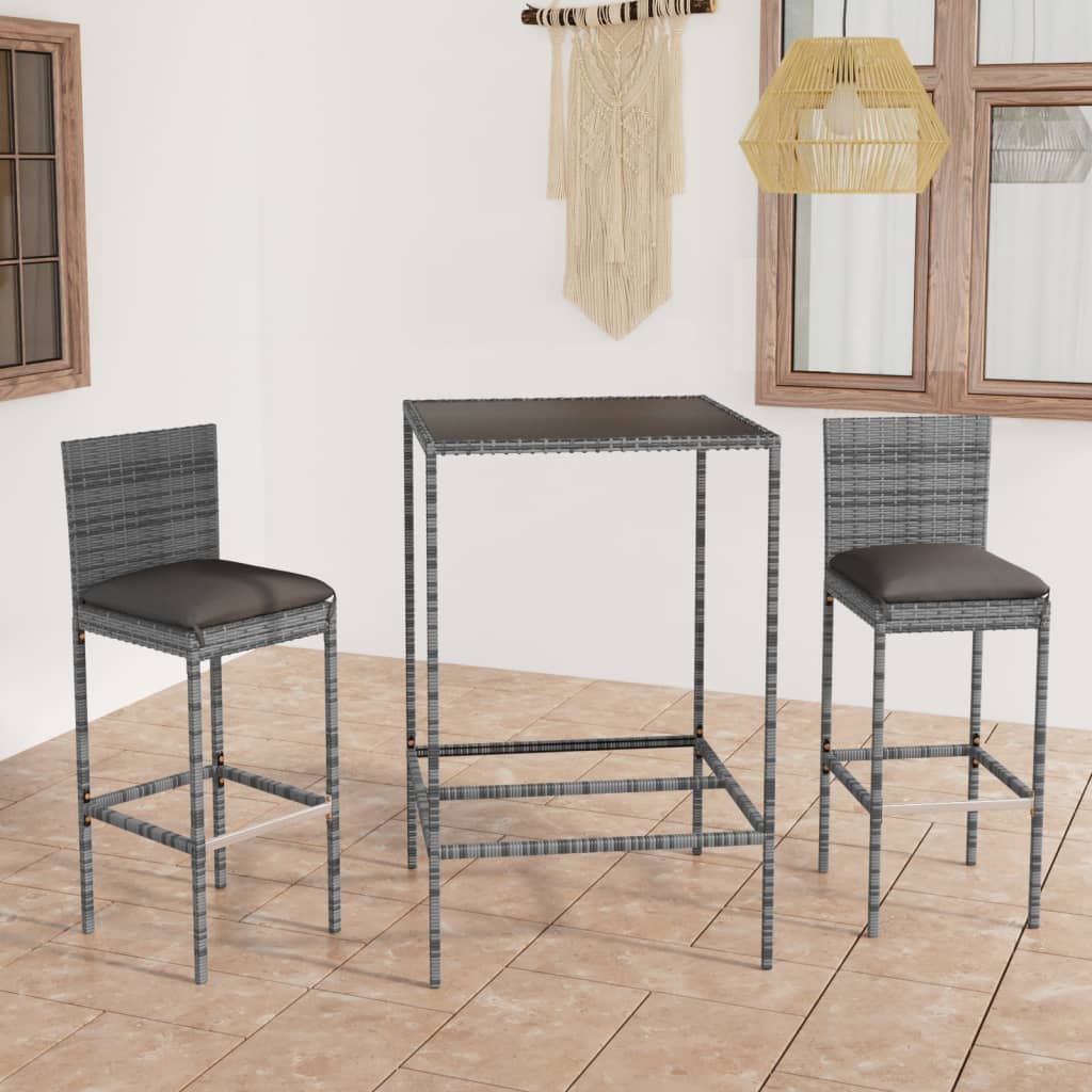 Ensemble De Bar De Jardin 3 Pcs Et Coussins Résine Tressée