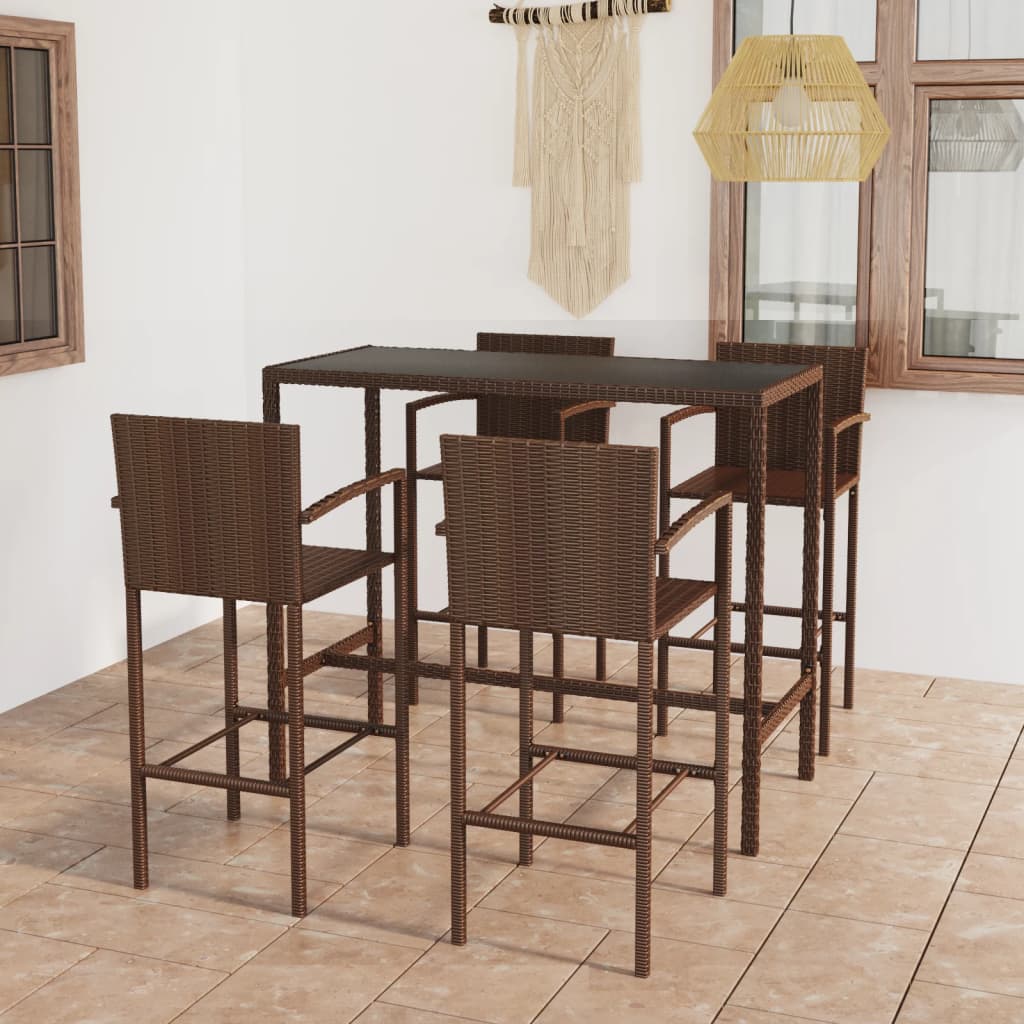 Ensemble De Bar De Jardin 5 Pcs Résine Tressée