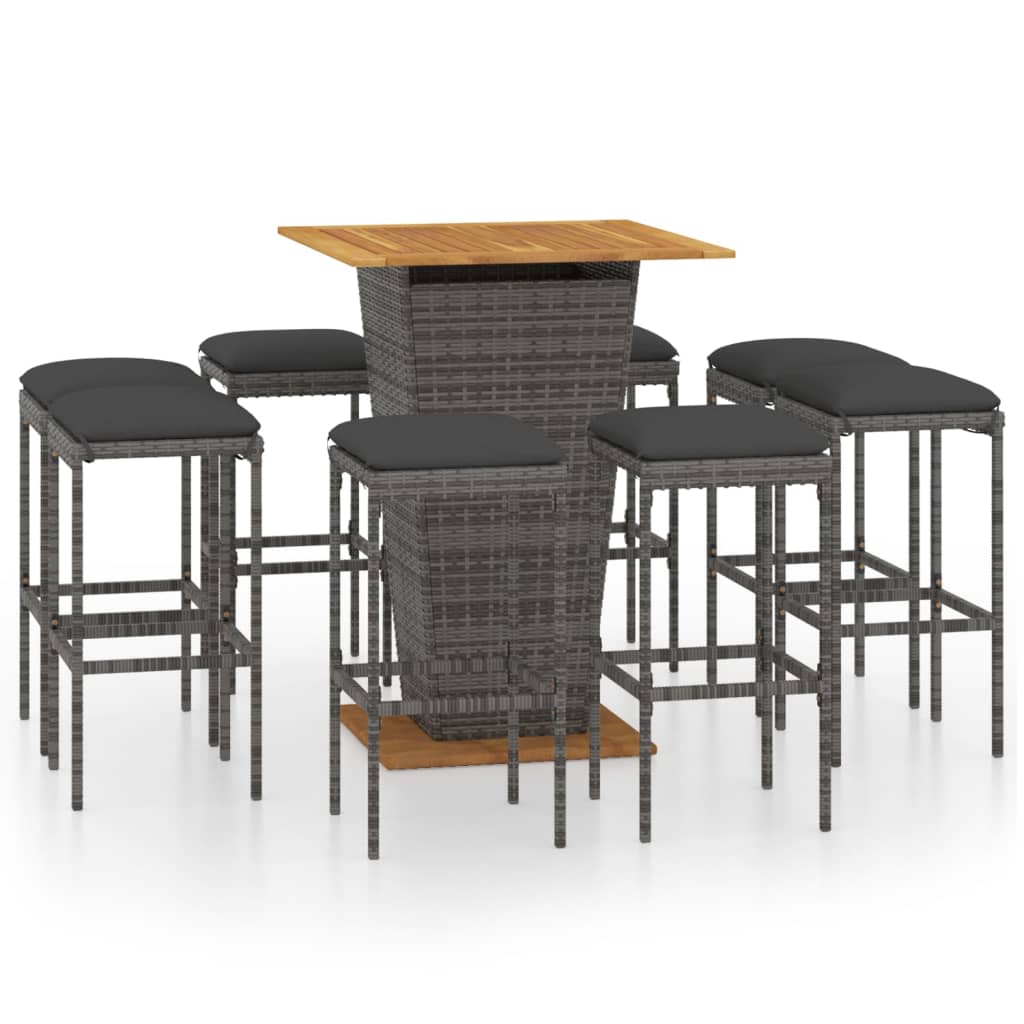 Ensemble De Bar De Jardin 9 Pcs Et Coussins Résine Tressée
