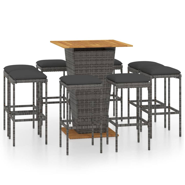Ensemble De Bar De Jardin 9 Pcs Et Coussins Résine Tressée