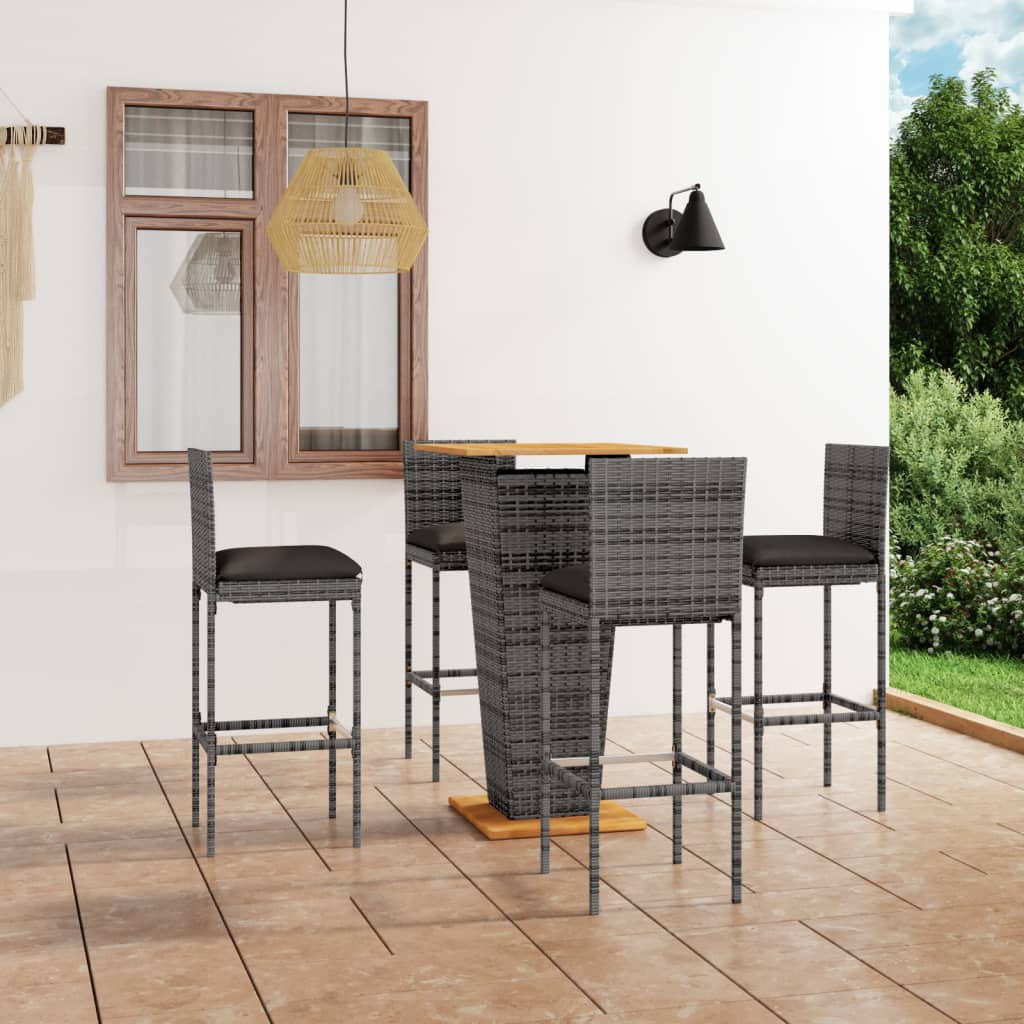 Ensemble De Bar De Jardin 5 Pcs Et Coussins Résine Tressée