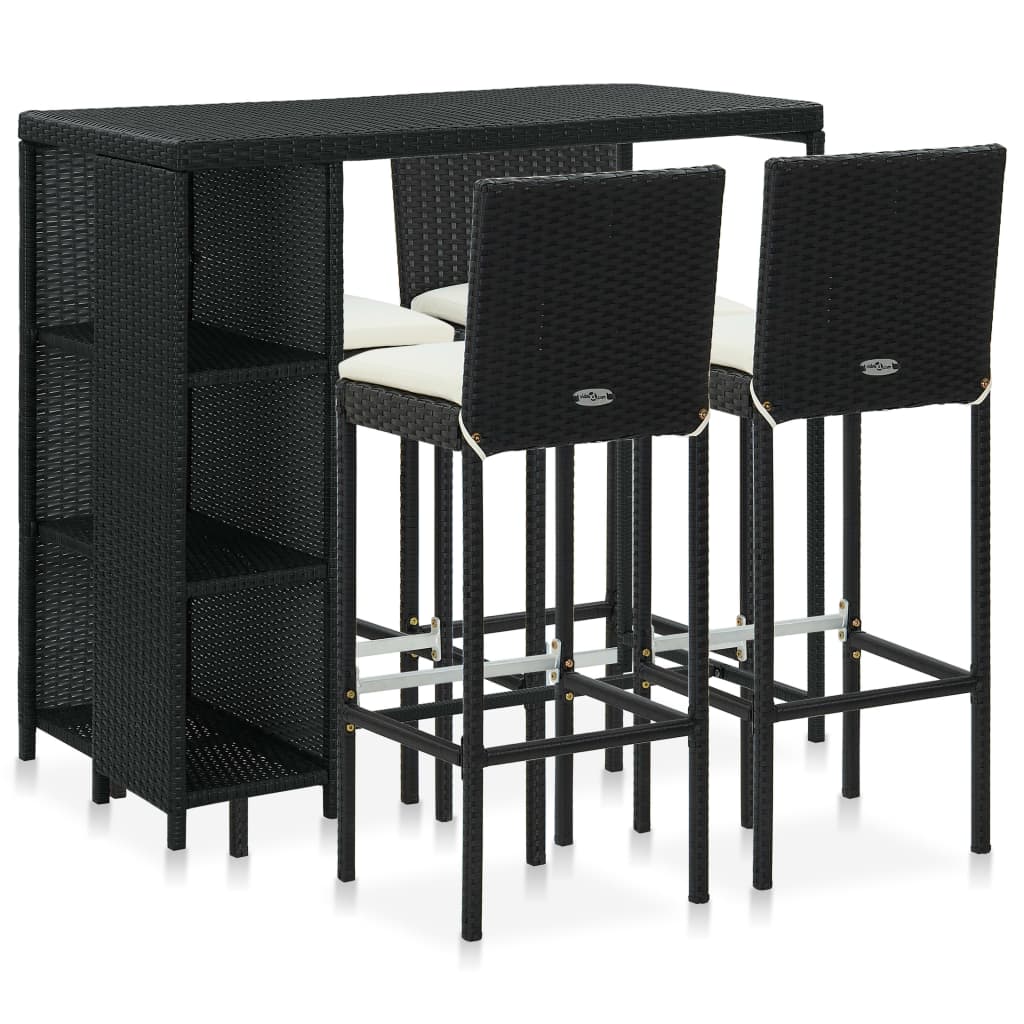 Ensemble De Bar De Jardin 5 Pcs Et Coussins Résine Tressée