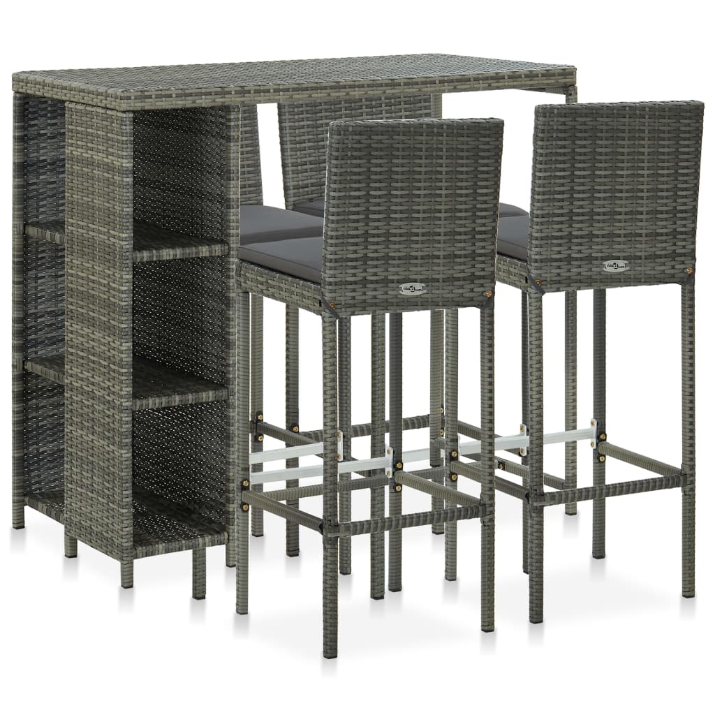 Ensemble De Bar De Jardin 5 Pcs Et Coussins Résine Tressée