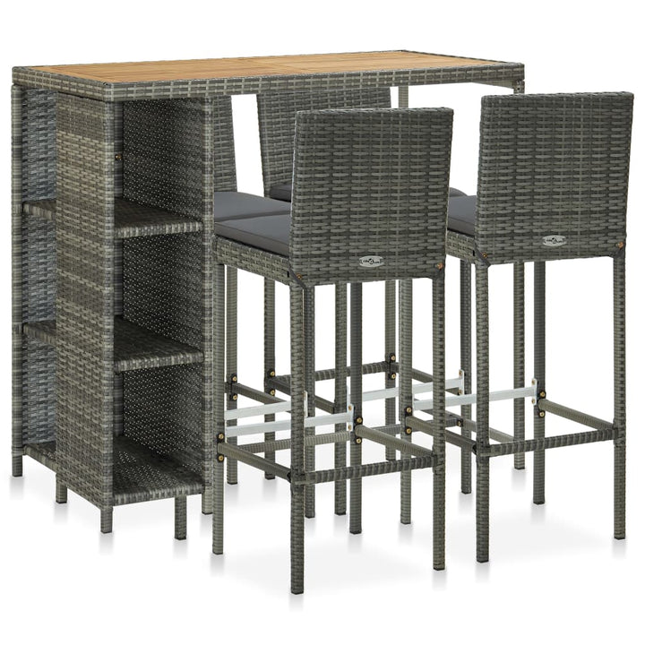 Ensemble De Bar De Jardin 5 Pcs Et Coussins Résine Tressée