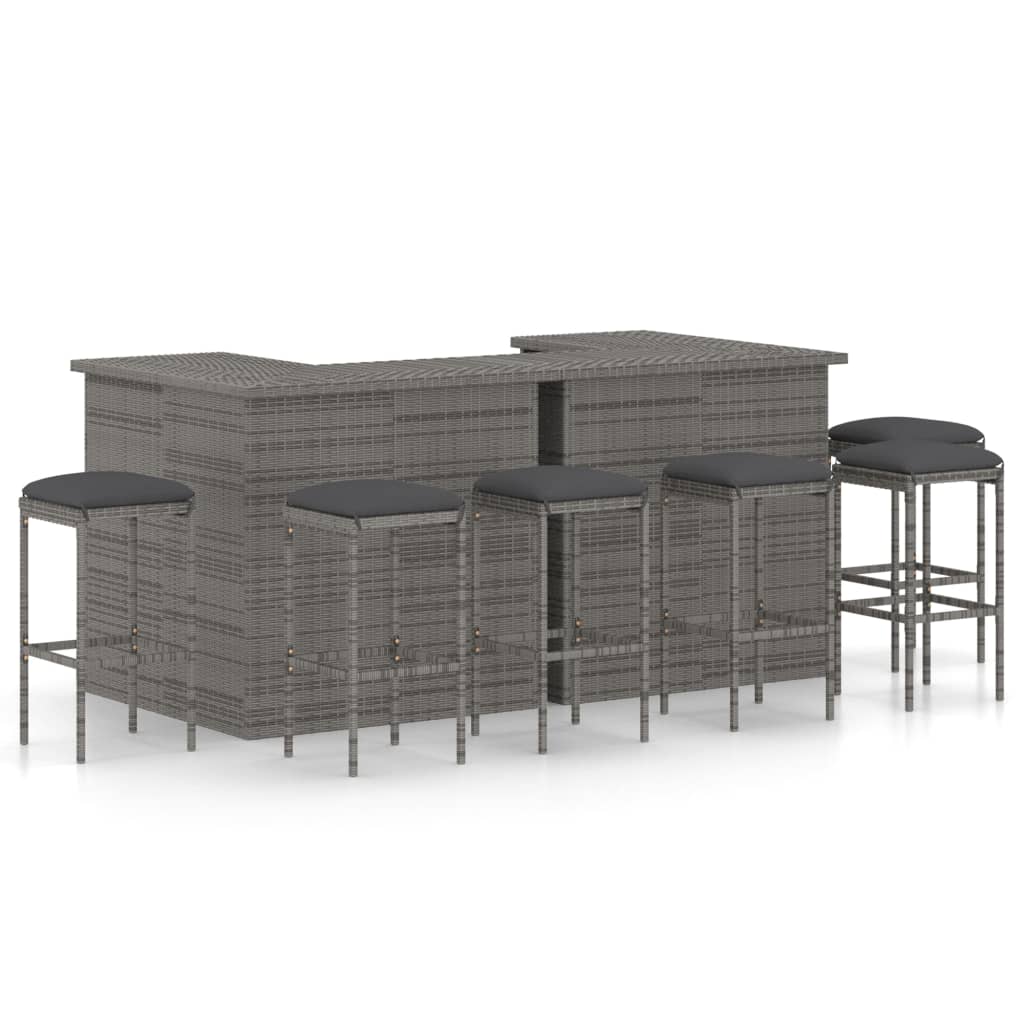 Ensemble De Bar De Jardin 16 Pcs Coussins Résine Tressée