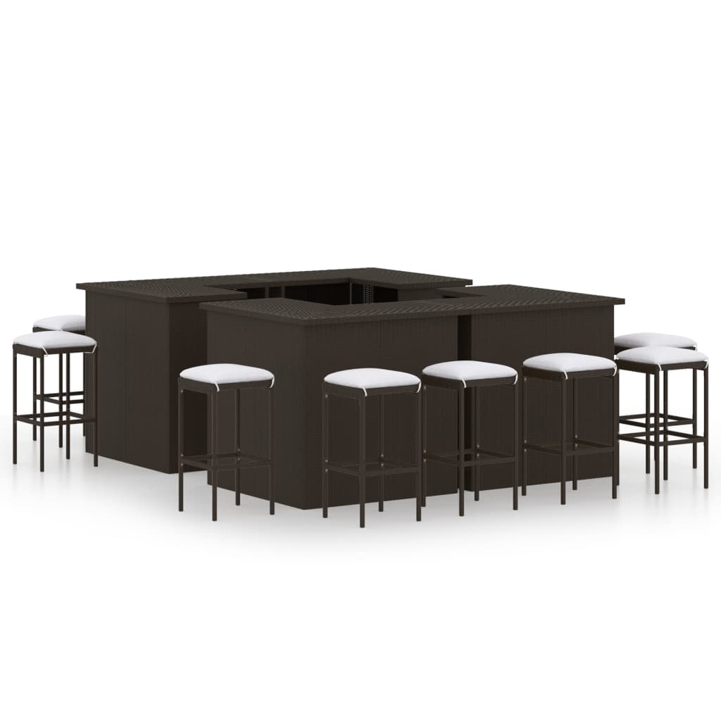 Ensemble De Bar De Jardin 16 Pcs Coussins Résine Tressée