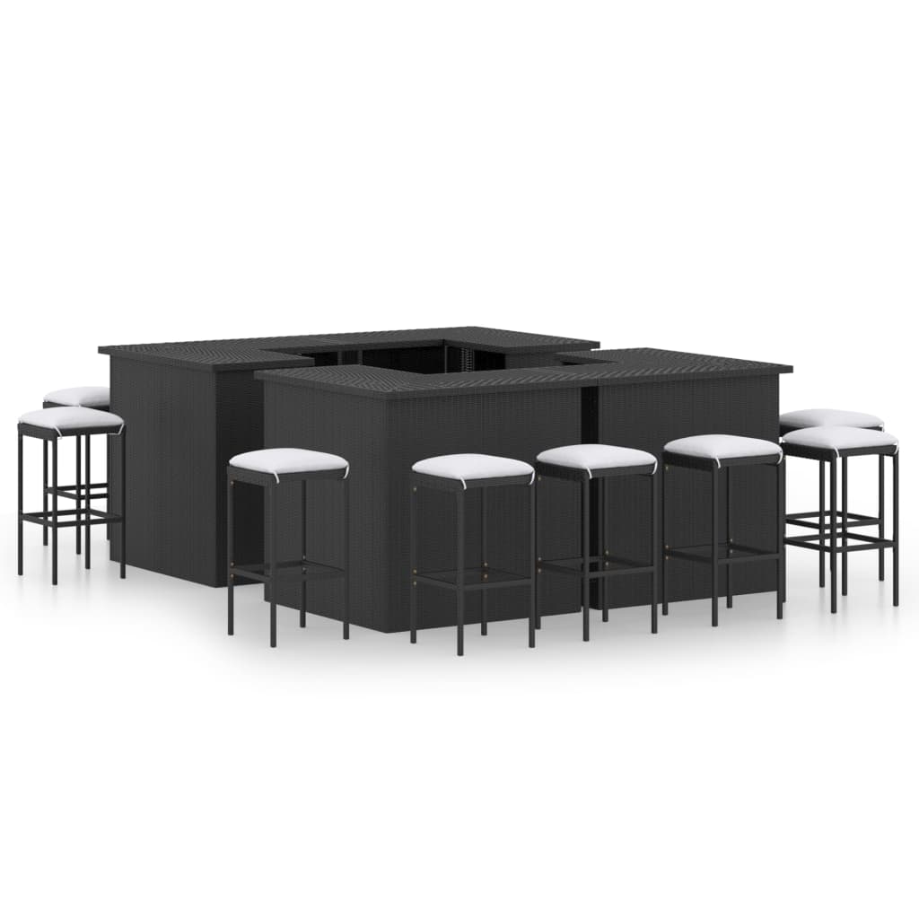 Ensemble De Bar De Jardin 16 Pcs Coussins Résine Tressée