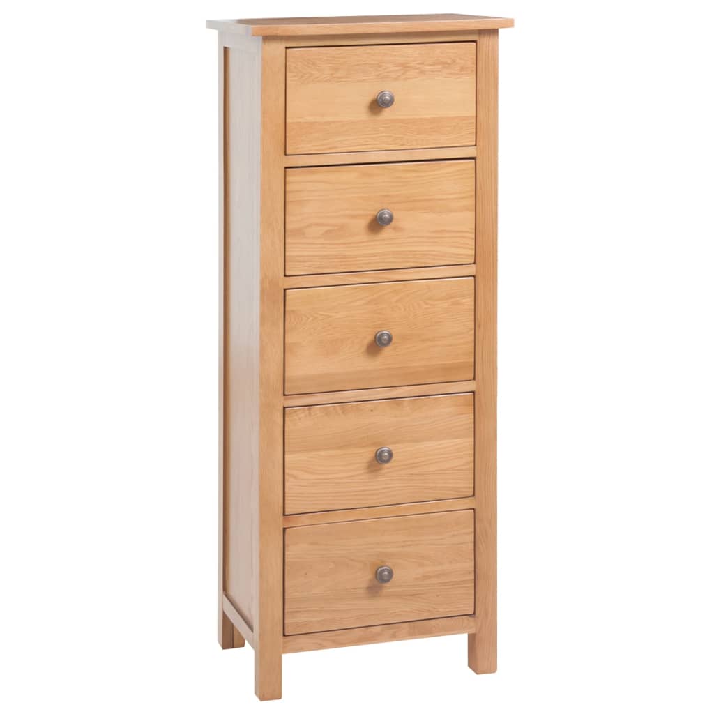Commode Haute 45X32X110 Cm Bois De Chêne Massif Gris Clair