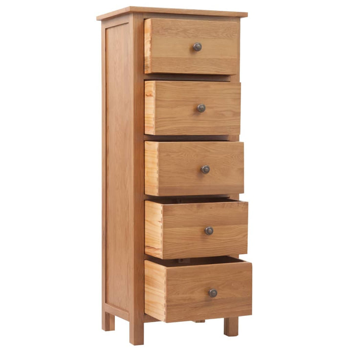 Commode Haute 45X32X110 Cm Bois De Chêne Massif Gris Clair
