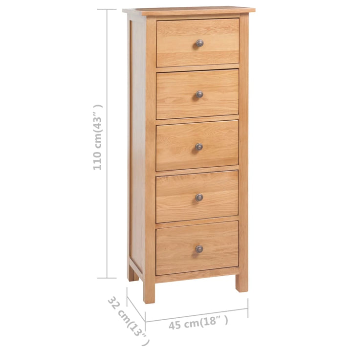 Commode Haute 45X32X110 Cm Bois De Chêne Massif Gris Clair