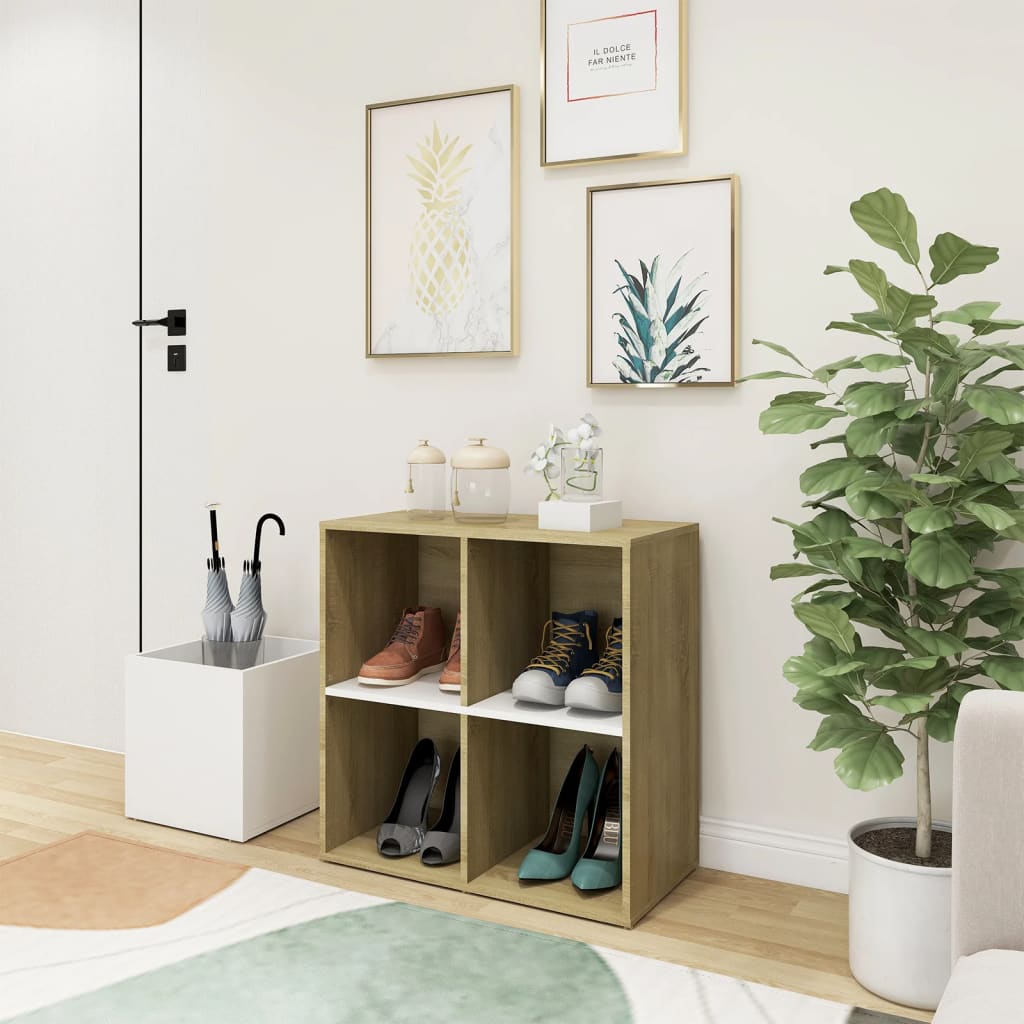 Armoire À Chaussures Entrée Blanc Chêne Sonoma Bois Ingénierie