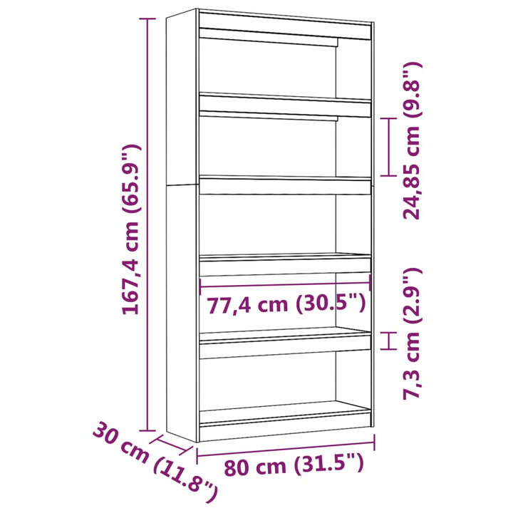 Bibliothèque/Séparateur De Pièce 80X30X167,4 Cm Pin Massif