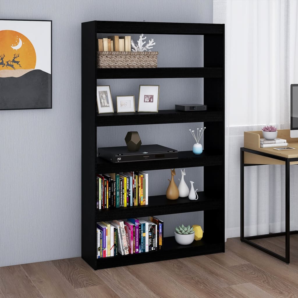 Bibliothèque/Séparateur De Pièce 100X30X167,5Cm Pin Massif Noir