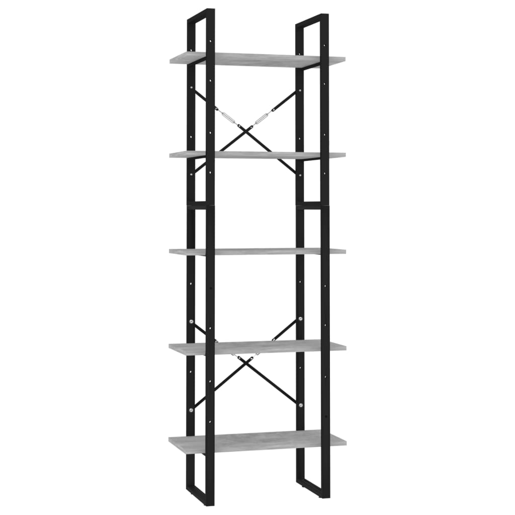 Bibliothèque À 5 Niveaux Gris Béton 60X30X175Cm Bois Ingénierie