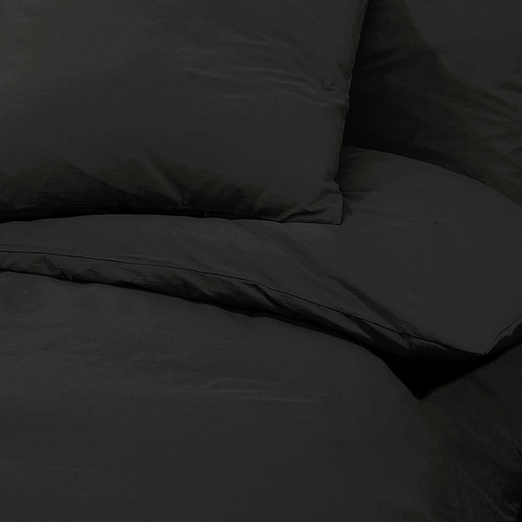 Ensemble De Housse De Couette 155X220 Cm Microfibre Légère Noir