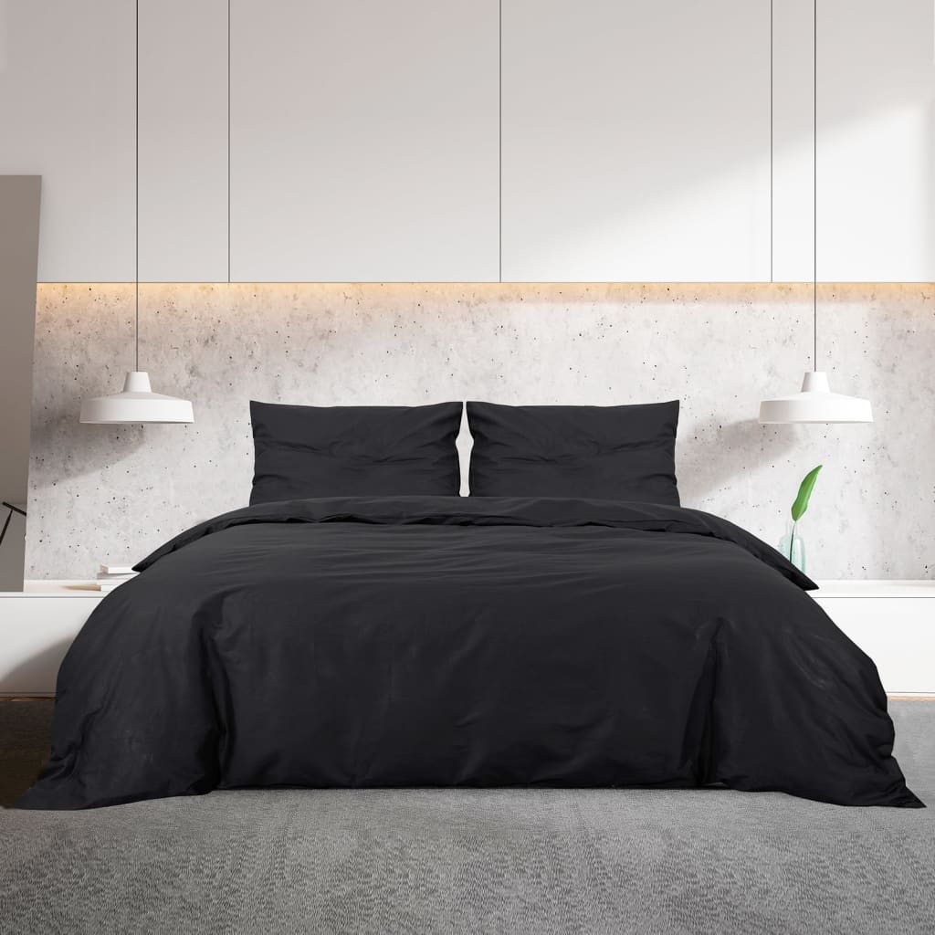 Ensemble De Housse De Couette 200X220 Cm Microfibre Légère Noir