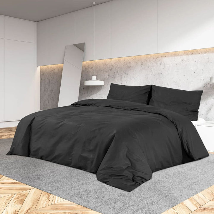 Ensemble De Housse De Couette 200X220 Cm Microfibre Légère Noir