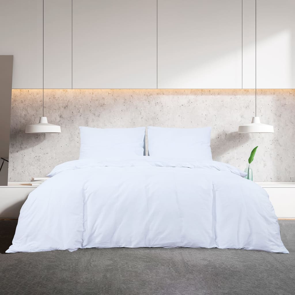 Ensemble De Housse De Couette 200X200 Cm Microfibre Blanc