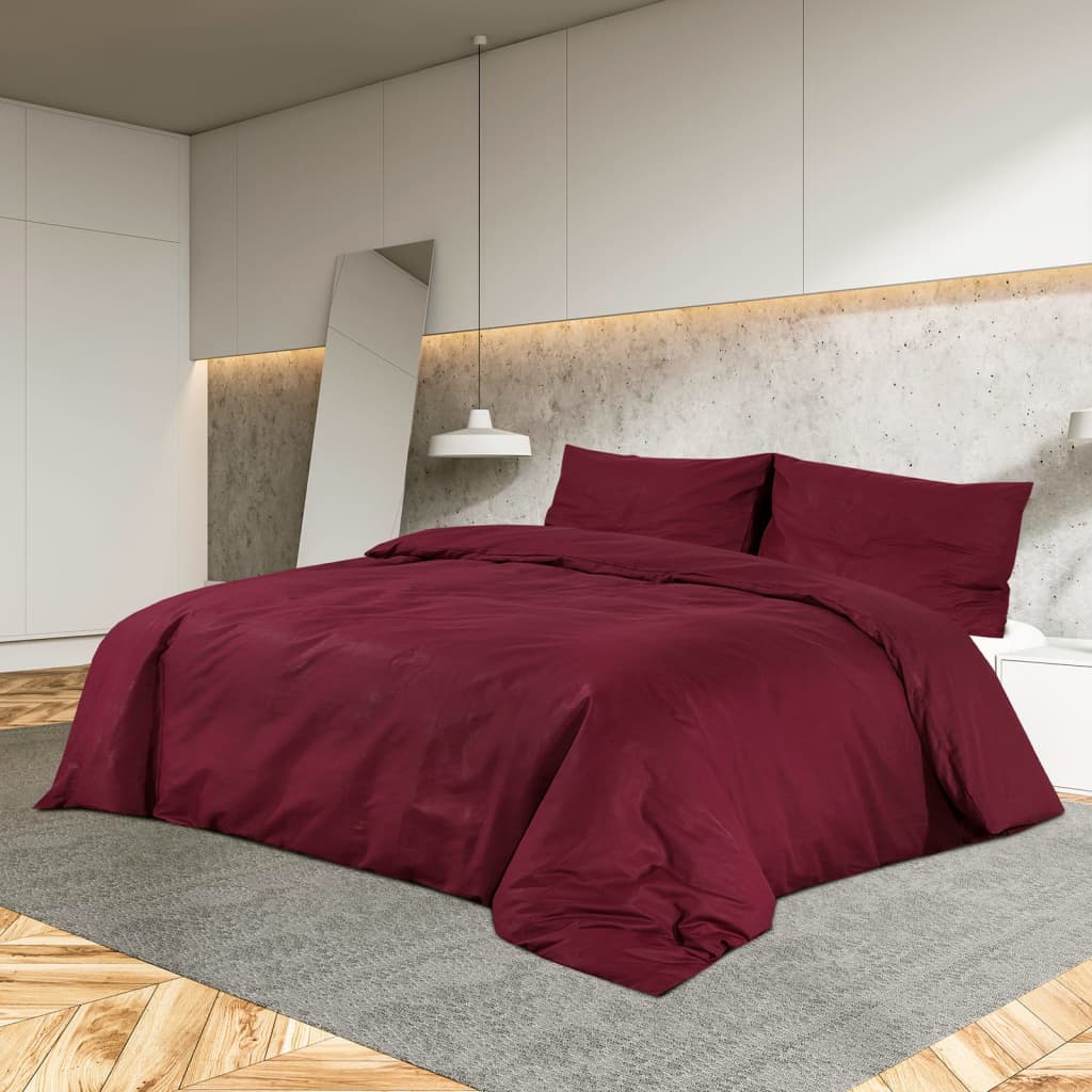 Ensemble De Housse De Couette Bordeaux 200X200 Cm Microfibre Rouge