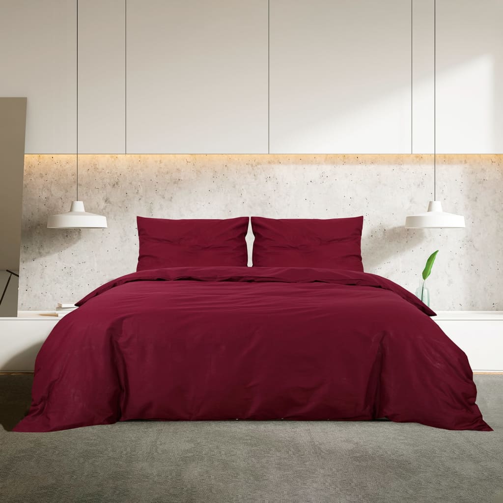 Ensemble De Housse De Couette Bordeaux 155X220 Cm Microfibre Rouge