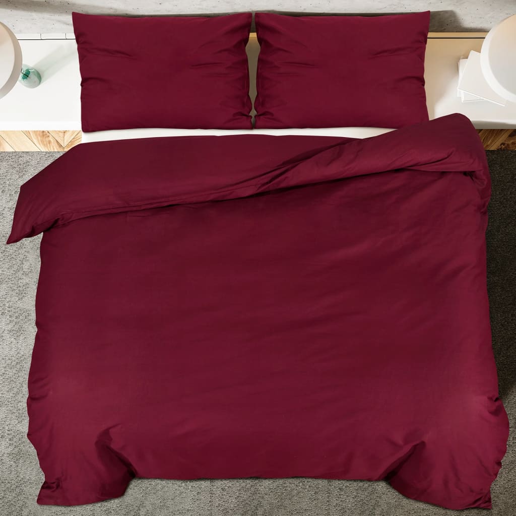 Ensemble De Housse De Couette Bordeaux 155X220 Cm Microfibre Rouge