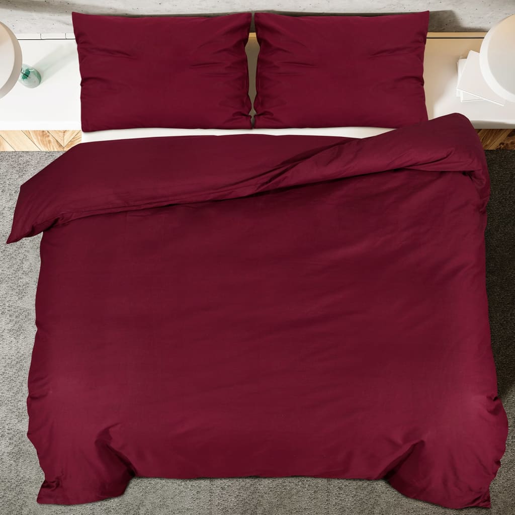 Ensemble De Housse De Couette Bordeaux 200X200 Cm Microfibre Rouge