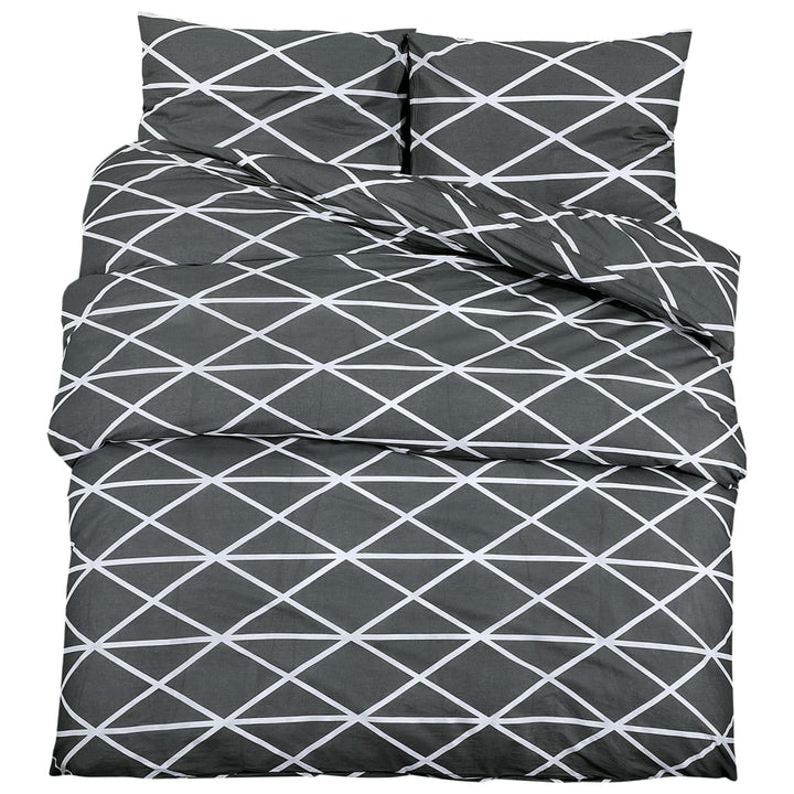 Ensemble De Housse De Couette Gris 200X200 Cm Coton Gris Foncé Et Blanc
