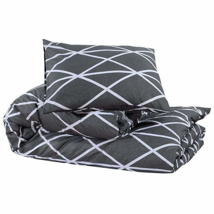 Ensemble De Housse De Couette Gris 240X220 Cm Coton Gris Foncé Et Blanc
