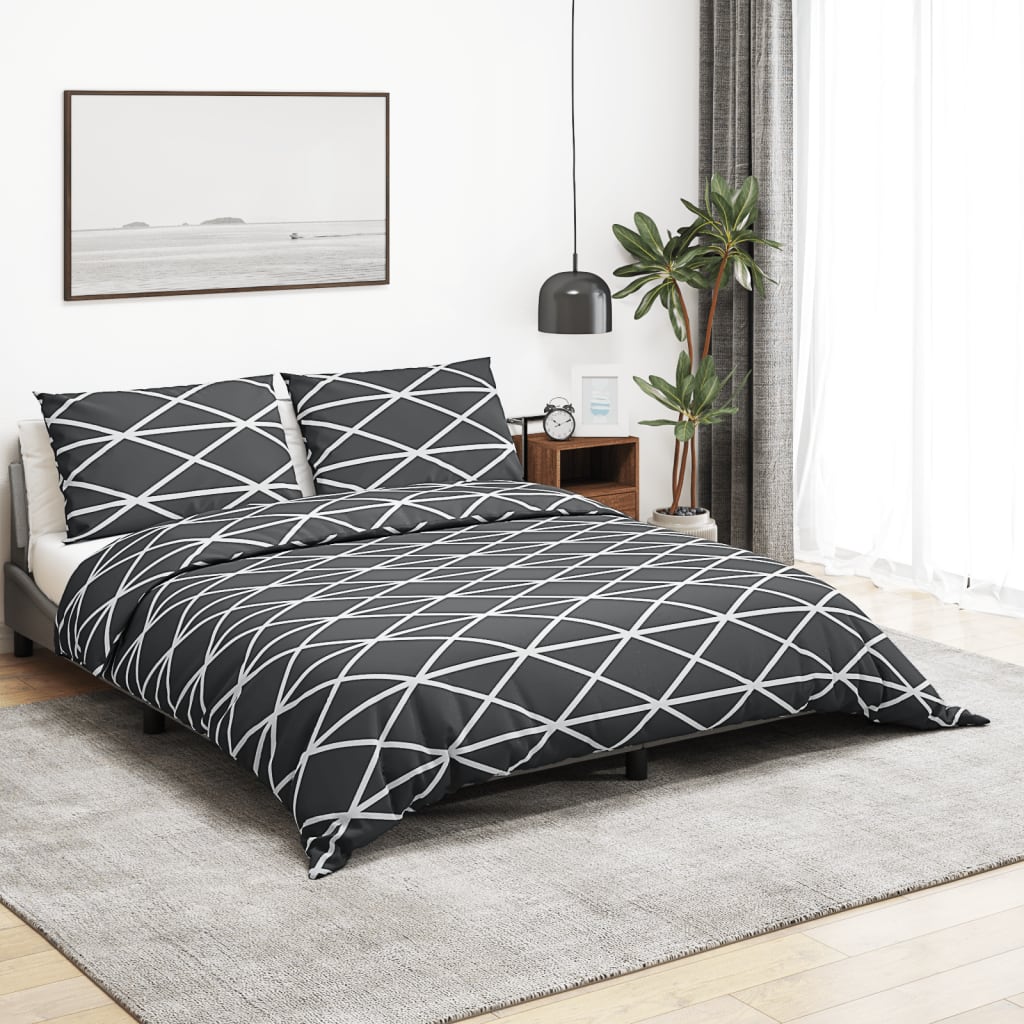 Ensemble De Housse De Couette Gris 140X200 Cm Coton Gris Foncé Et Blanc