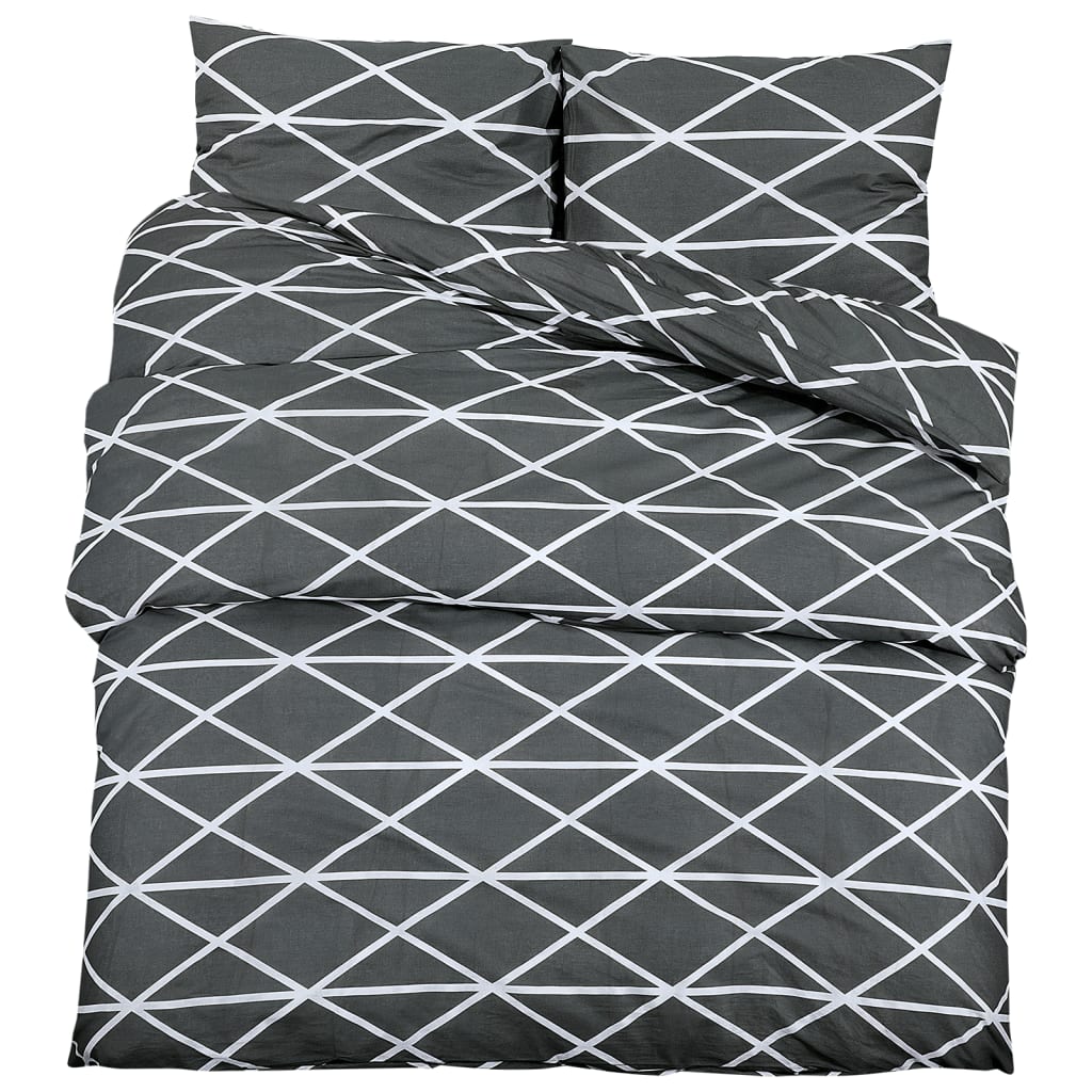 Ensemble De Housse De Couette Gris 200X200 Cm Coton Gris Foncé Et Blanc
