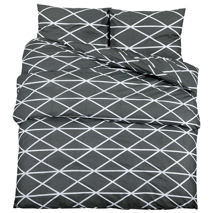 Ensemble De Housse De Couette Gris 220X240 Cm Coton Gris Foncé Et Blanc