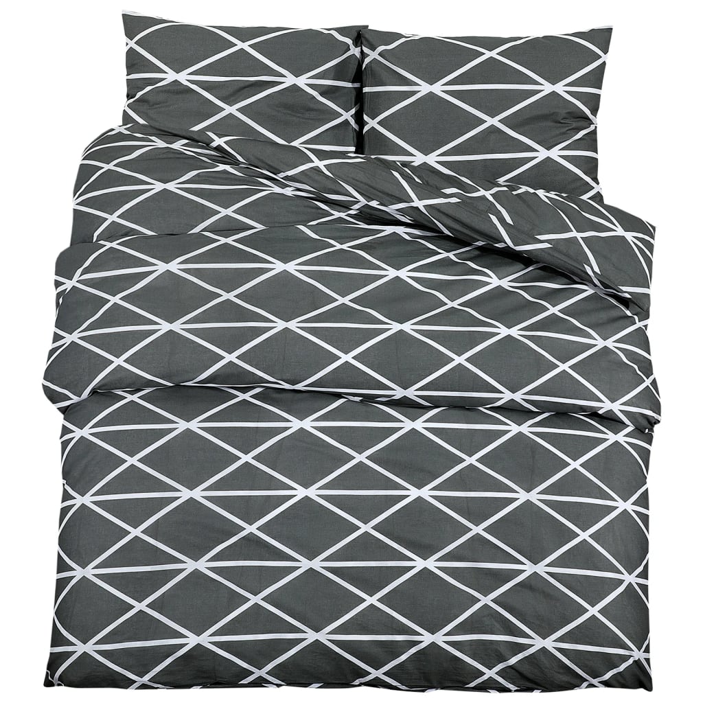Ensemble De Housse De Couette Gris 260X240 Cm Coton Gris Foncé Et Blanc