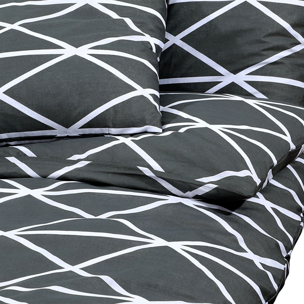 Ensemble De Housse De Couette Gris 135X200 Cm Coton Gris Foncé Et Blanc