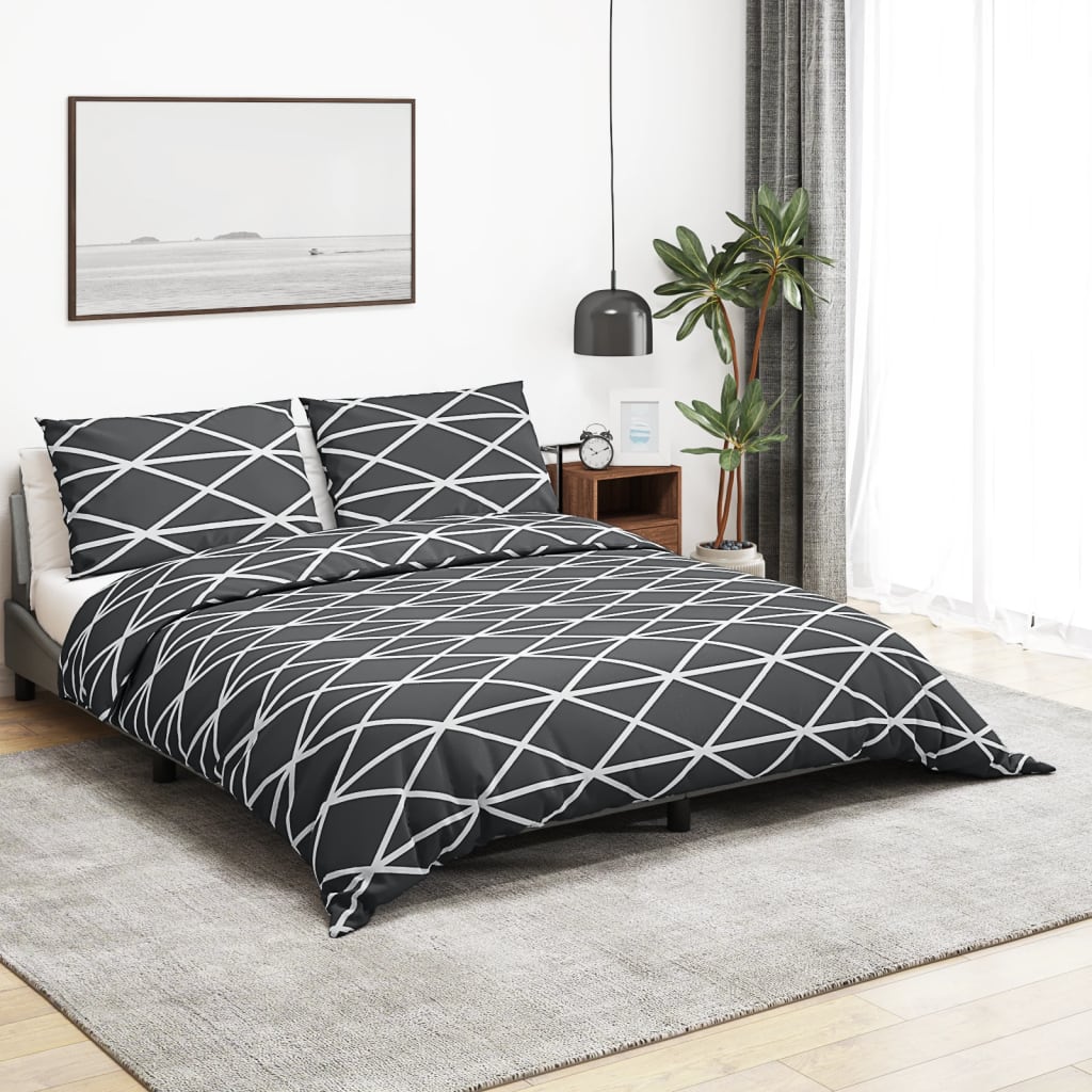 Ensemble De Housse De Couette Gris 135X200 Cm Coton Gris Foncé Et Blanc