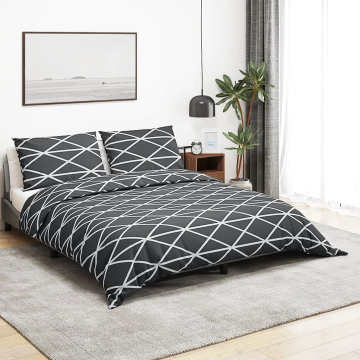 Ensemble De Housse De Couette Gris 135X200 Cm Coton Gris Foncé Et Blanc