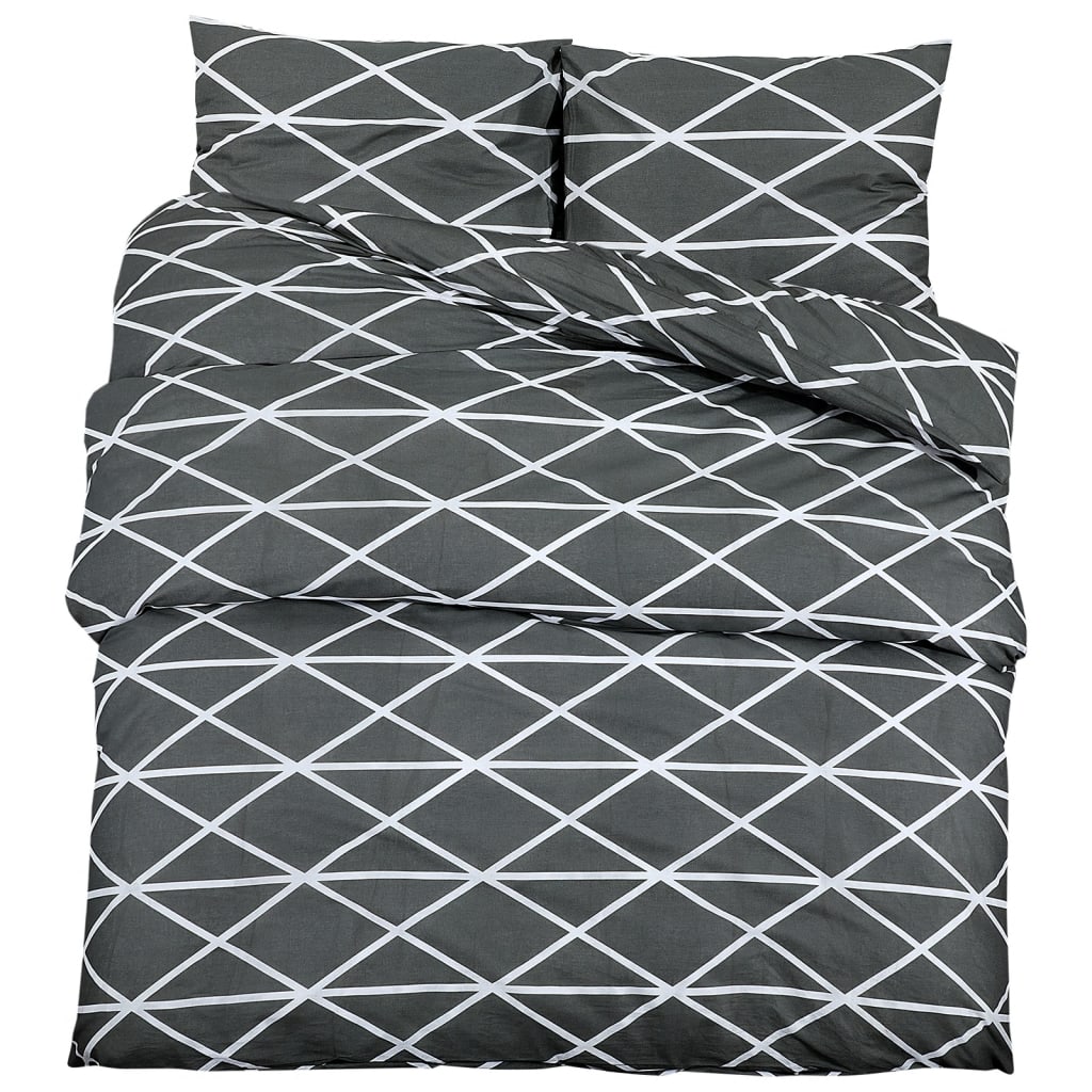 Ensemble De Housse De Couette Gris 140X200 Cm Coton Gris Foncé Et Blanc