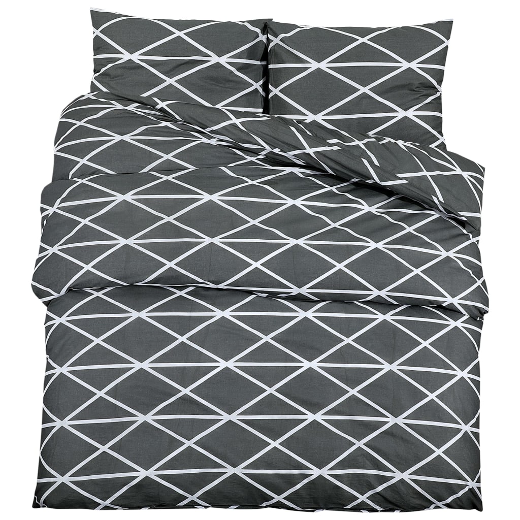 Ensemble De Housse De Couette Gris 225X220 Cm Coton Gris Foncé Et Blanc