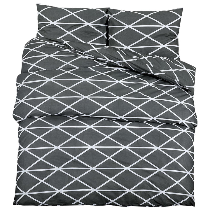 Ensemble De Housse De Couette Gris 225X220 Cm Coton Gris Foncé Et Blanc