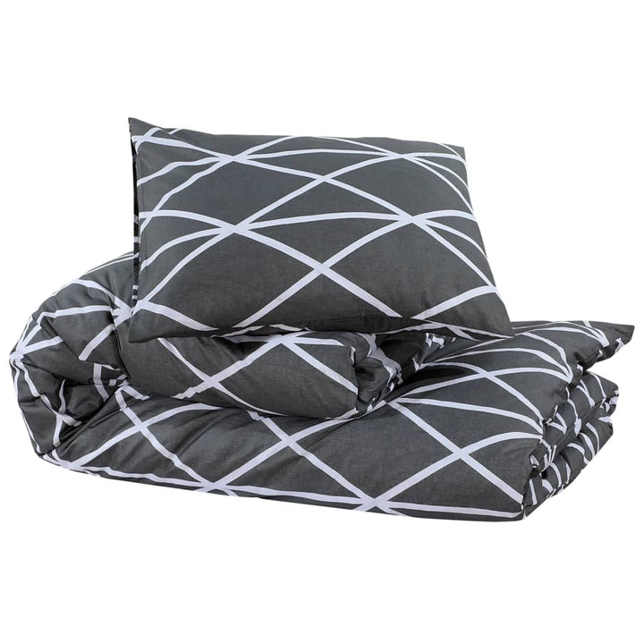 Ensemble De Housse De Couette Gris 225X220 Cm Coton Gris Foncé Et Blanc