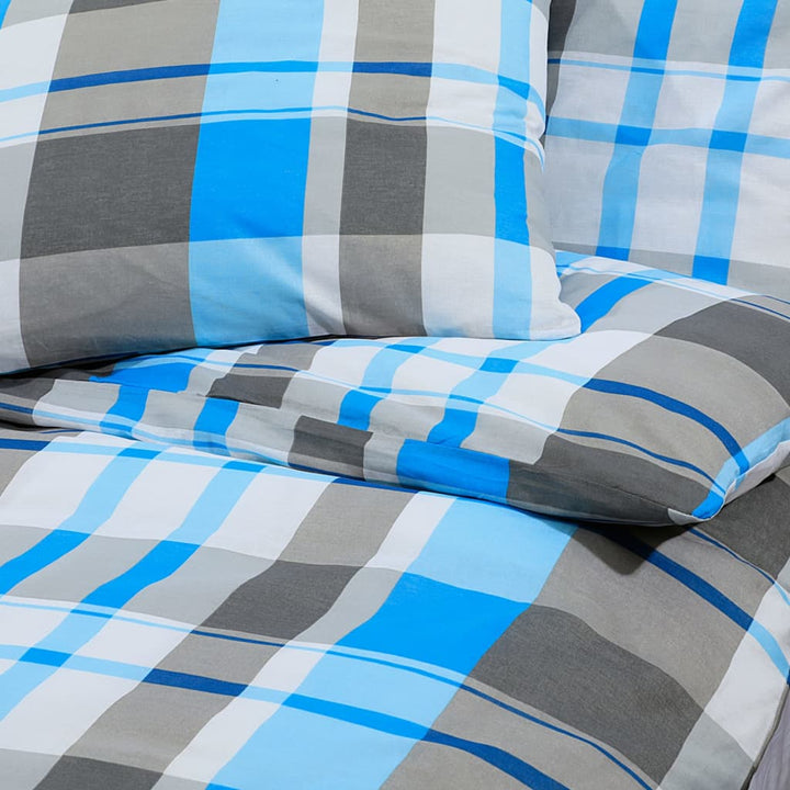 Ensemble De Housse De Couette 140X200 Cm Coton Bleu Et Gris