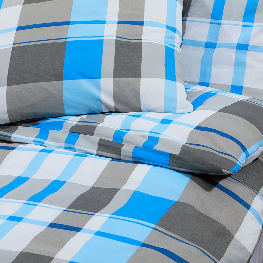 Ensemble De Housse De Couette 200X200 Cm Coton Bleu Et Gris