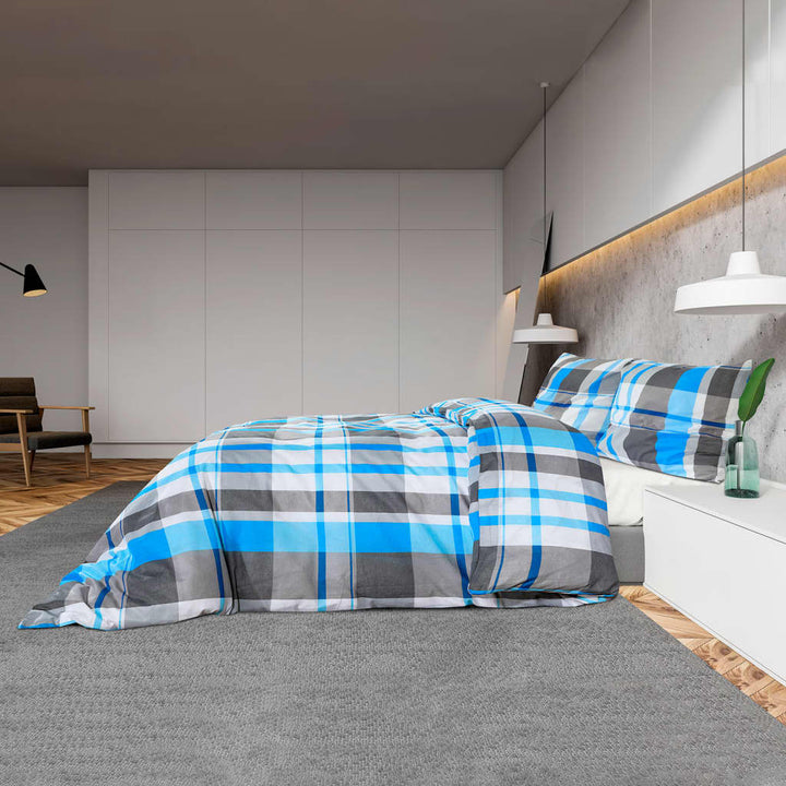 Ensemble De Housse De Couette 220X240 Cm Coton Bleu Et Gris