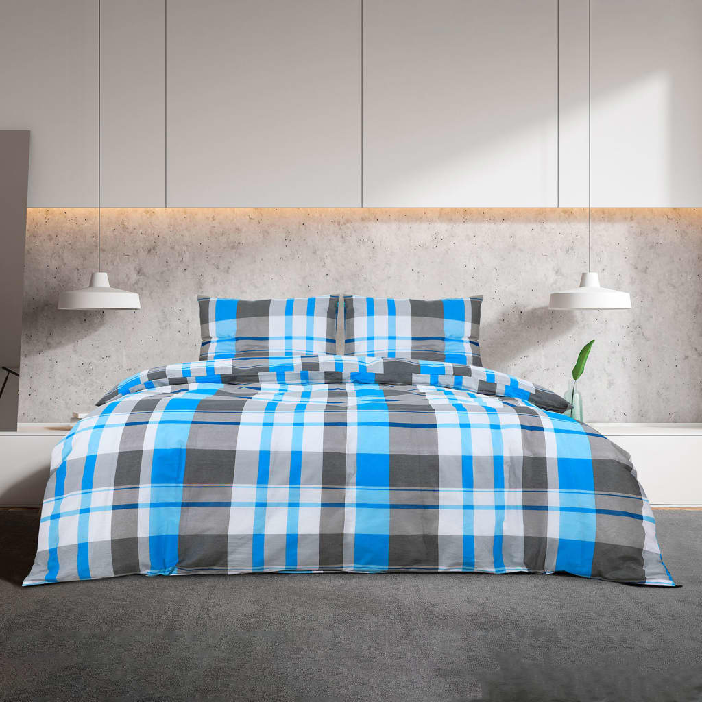 Ensemble De Housse De Couette 260X240 Cm Coton Bleu Et Gris