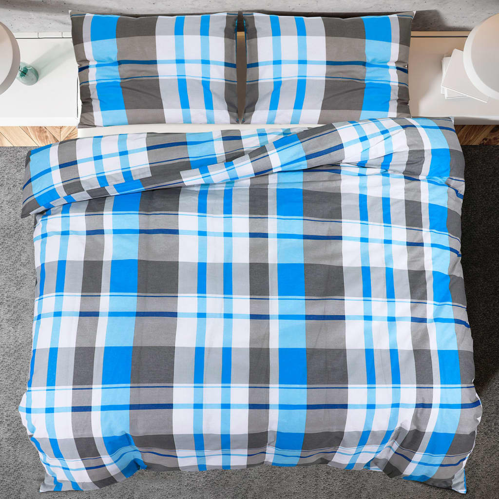 Ensemble De Housse De Couette 260X240 Cm Coton Bleu Et Gris